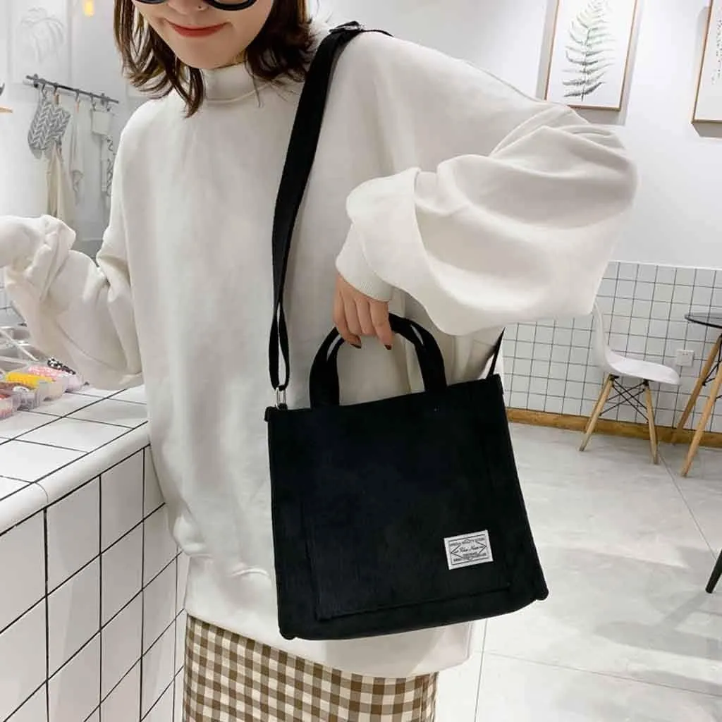 Fashion Bag Bag Handbag Corduroy Women's Casual Messenger Shoulder Canvas Bags over The Shoulder Bags (Black, One Size)