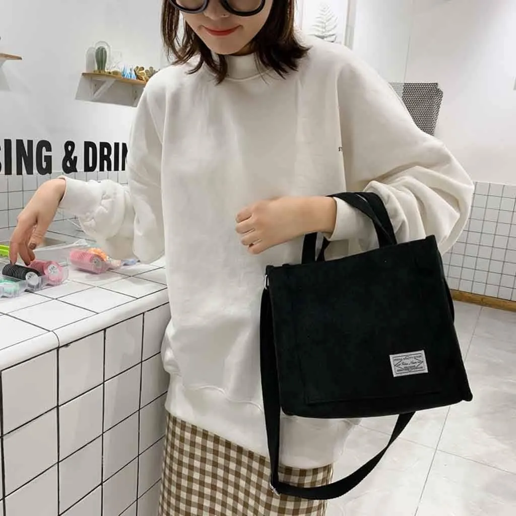 Fashion Bag Bag Handbag Corduroy Women's Casual Messenger Shoulder Canvas Bags over The Shoulder Bags (Black, One Size)
