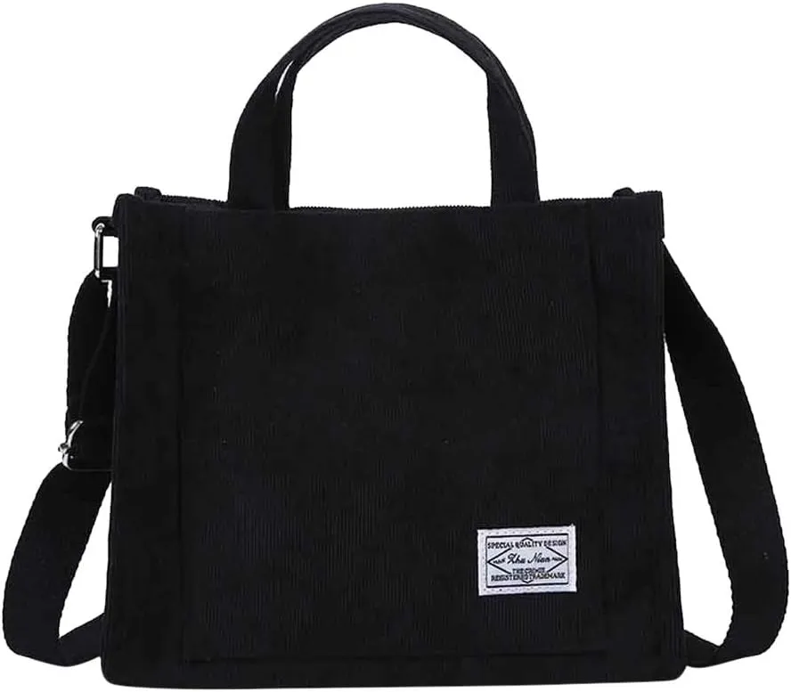 Fashion Bag Bag Handbag Corduroy Women's Casual Messenger Shoulder Canvas Bags over The Shoulder Bags (Black, One Size)