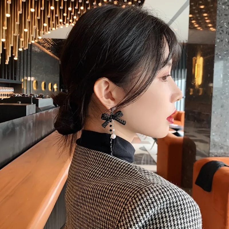Fashion Korean Style Simple Black BowKnot Clip on Earrings