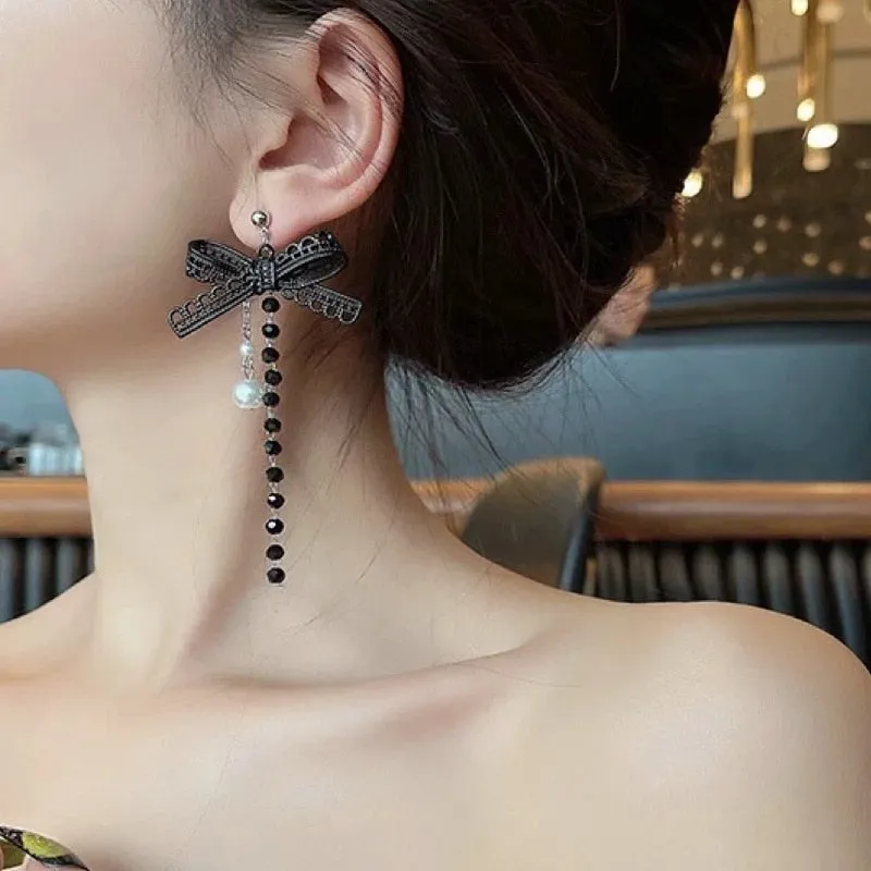 Fashion Korean Style Simple Black BowKnot Clip on Earrings