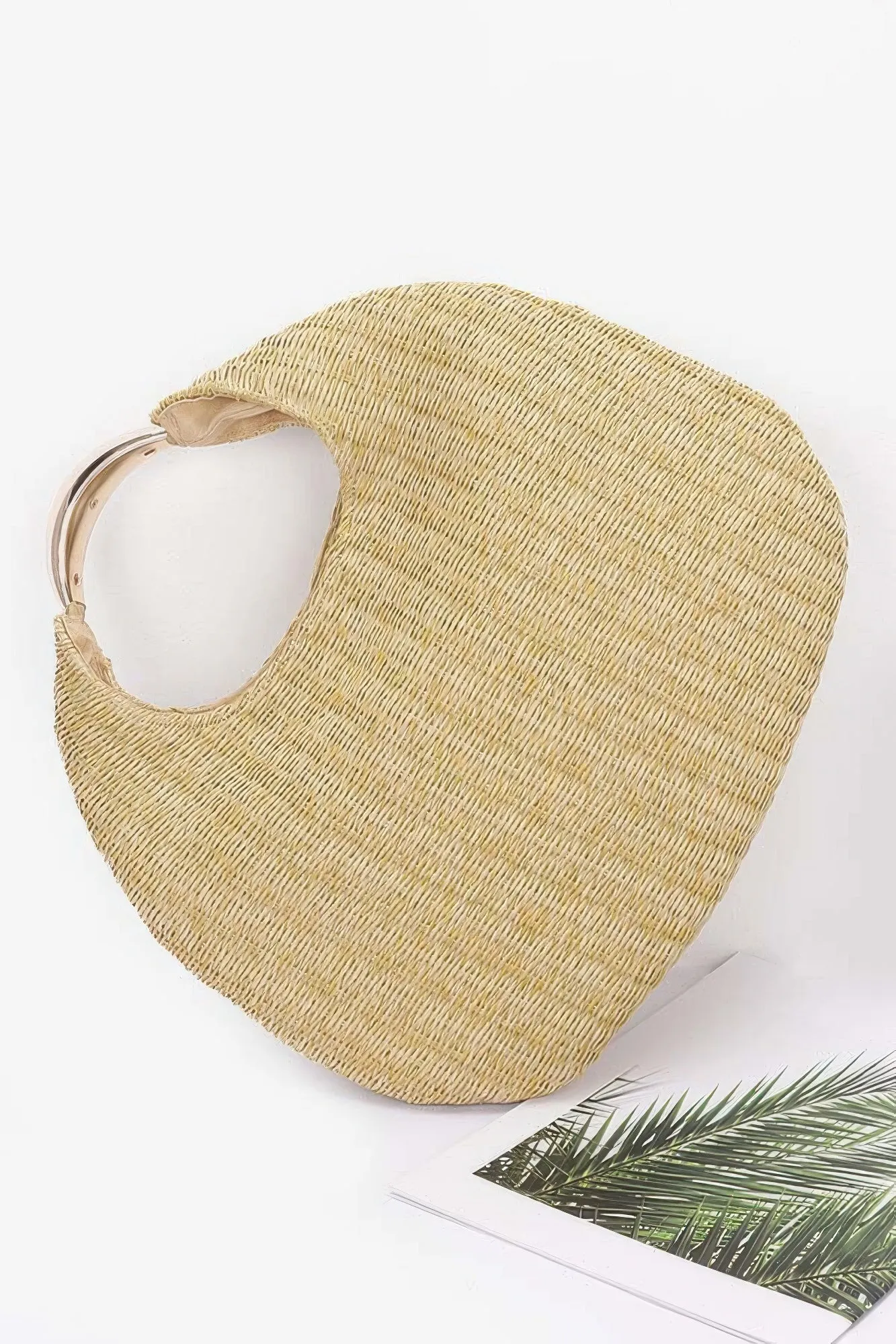 Faux Straw Metal Handle Hobo Bag