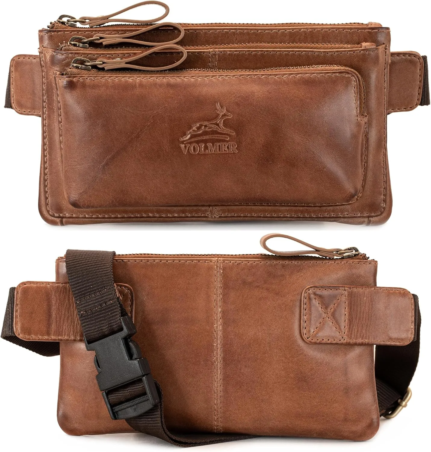 Fa.Volmer  Bum Bag/Belt Bag/Waist Bag in Real Leather for Men and Women | Black or Brown | Adjustable Strap up to 118 cm
