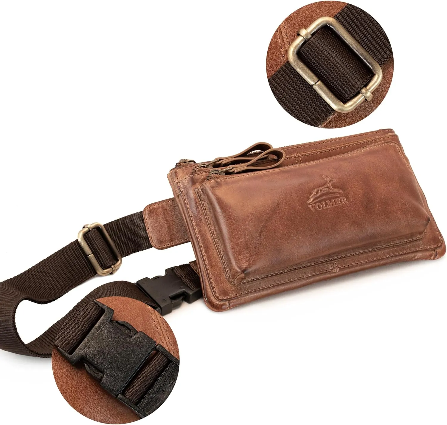 Fa.Volmer  Bum Bag/Belt Bag/Waist Bag in Real Leather for Men and Women | Black or Brown | Adjustable Strap up to 118 cm