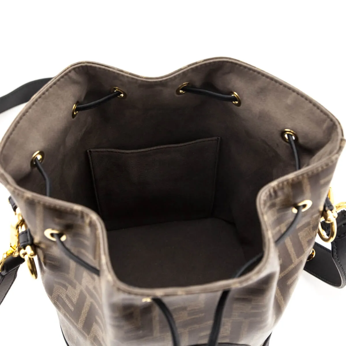 Fendi Black & Glazed Fabric FF 1974 Stamp Patch Small Mon Tresor Bucket Bag
