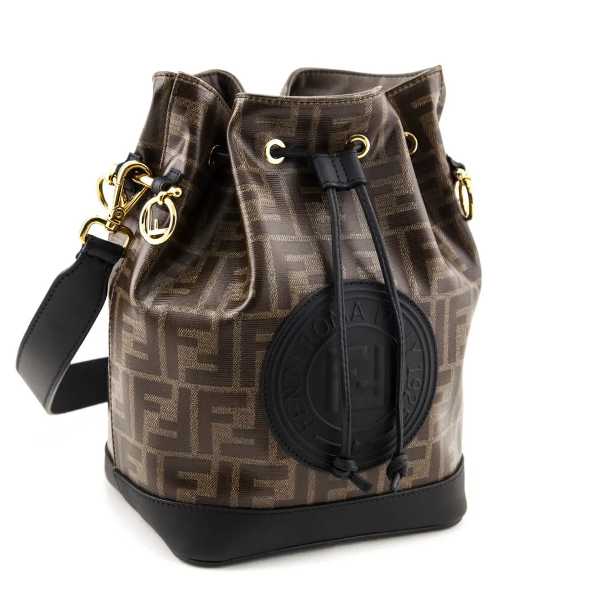 Fendi Black & Glazed Fabric FF 1974 Stamp Patch Small Mon Tresor Bucket Bag