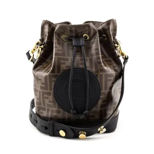 Fendi Black & Glazed Fabric FF 1974 Stamp Patch Small Mon Tresor Bucket Bag