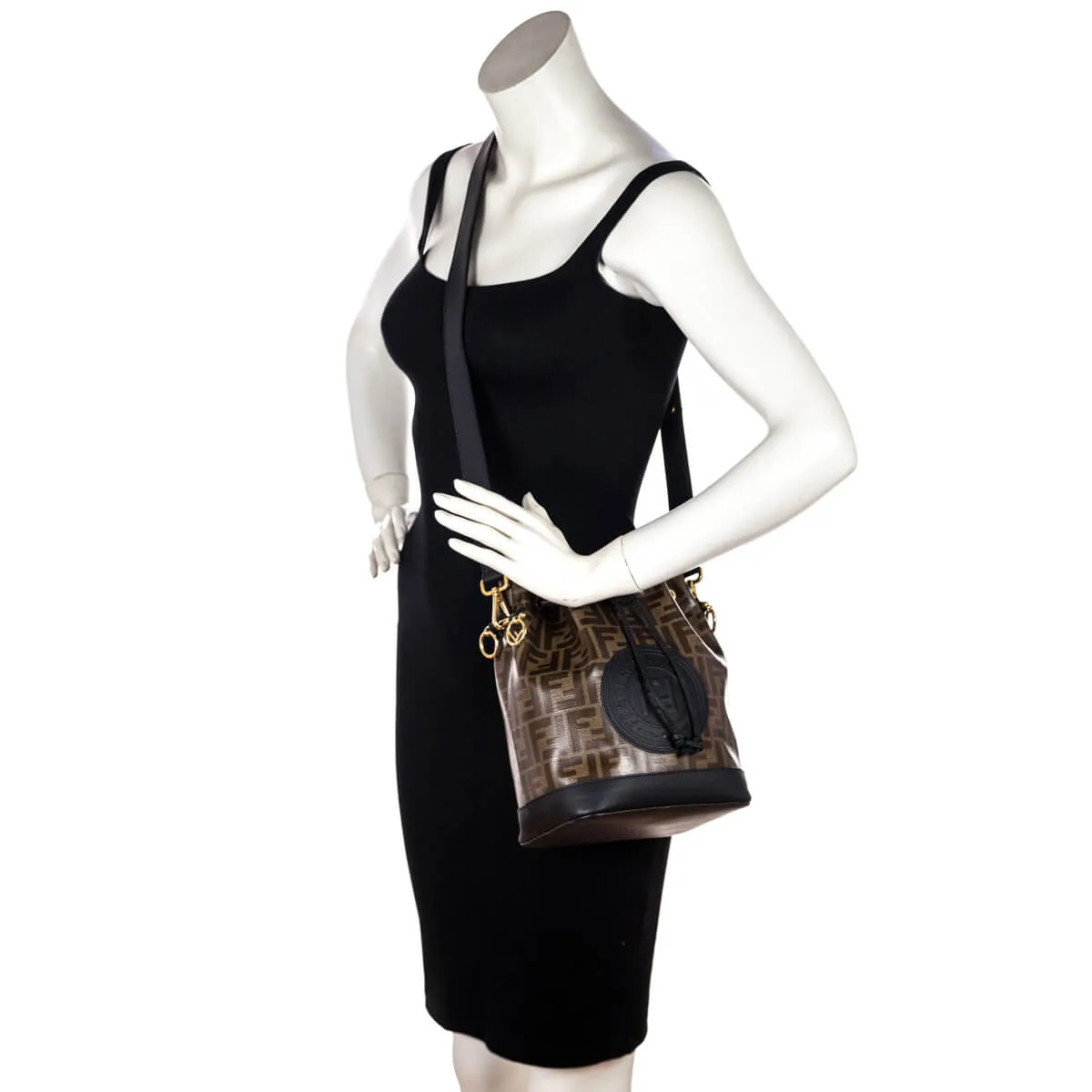 Fendi Black & Glazed Fabric FF 1974 Stamp Patch Small Mon Tresor Bucket Bag