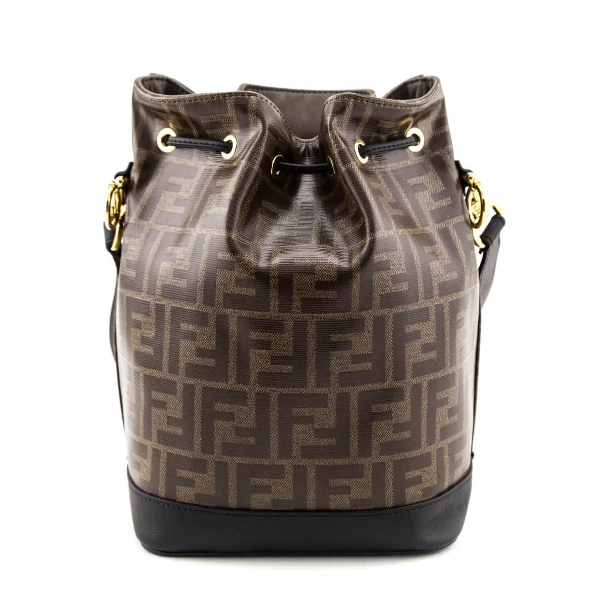 Fendi Black & Glazed Fabric FF 1974 Stamp Patch Small Mon Tresor Bucket Bag