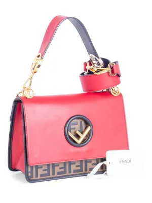 Fendi FF Zucca Leather Flap Messenger Bag Brown Red