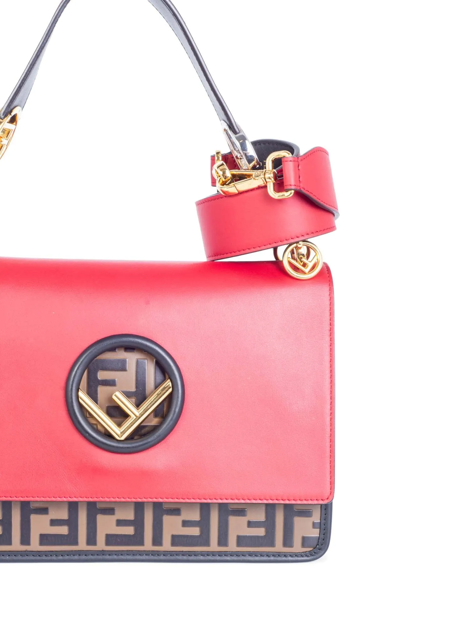 Fendi FF Zucca Leather Flap Messenger Bag Brown Red