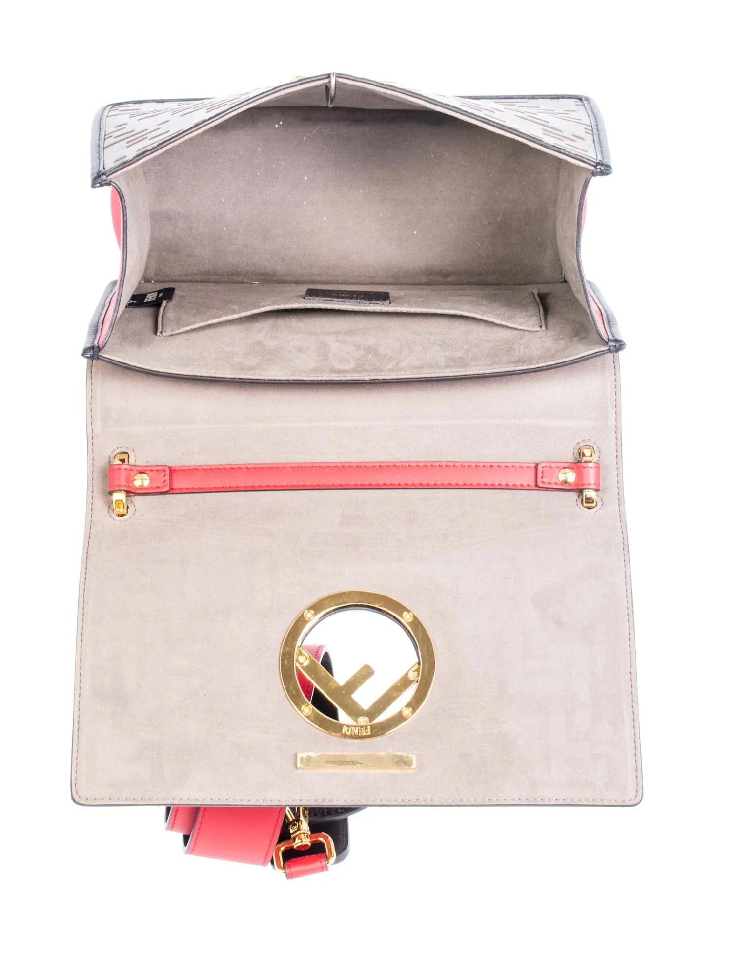 Fendi FF Zucca Leather Flap Messenger Bag Brown Red