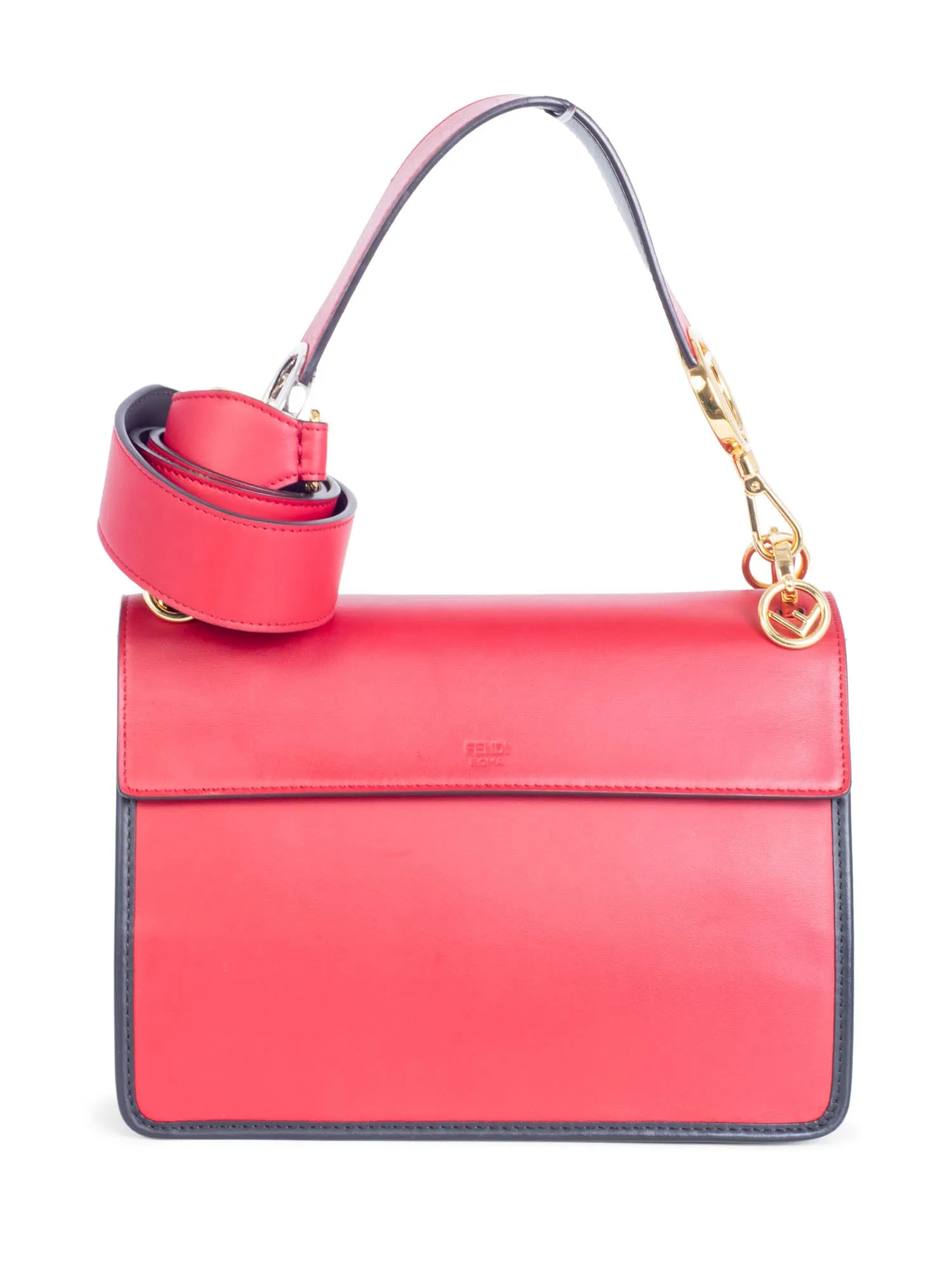 Fendi FF Zucca Leather Flap Messenger Bag Brown Red
