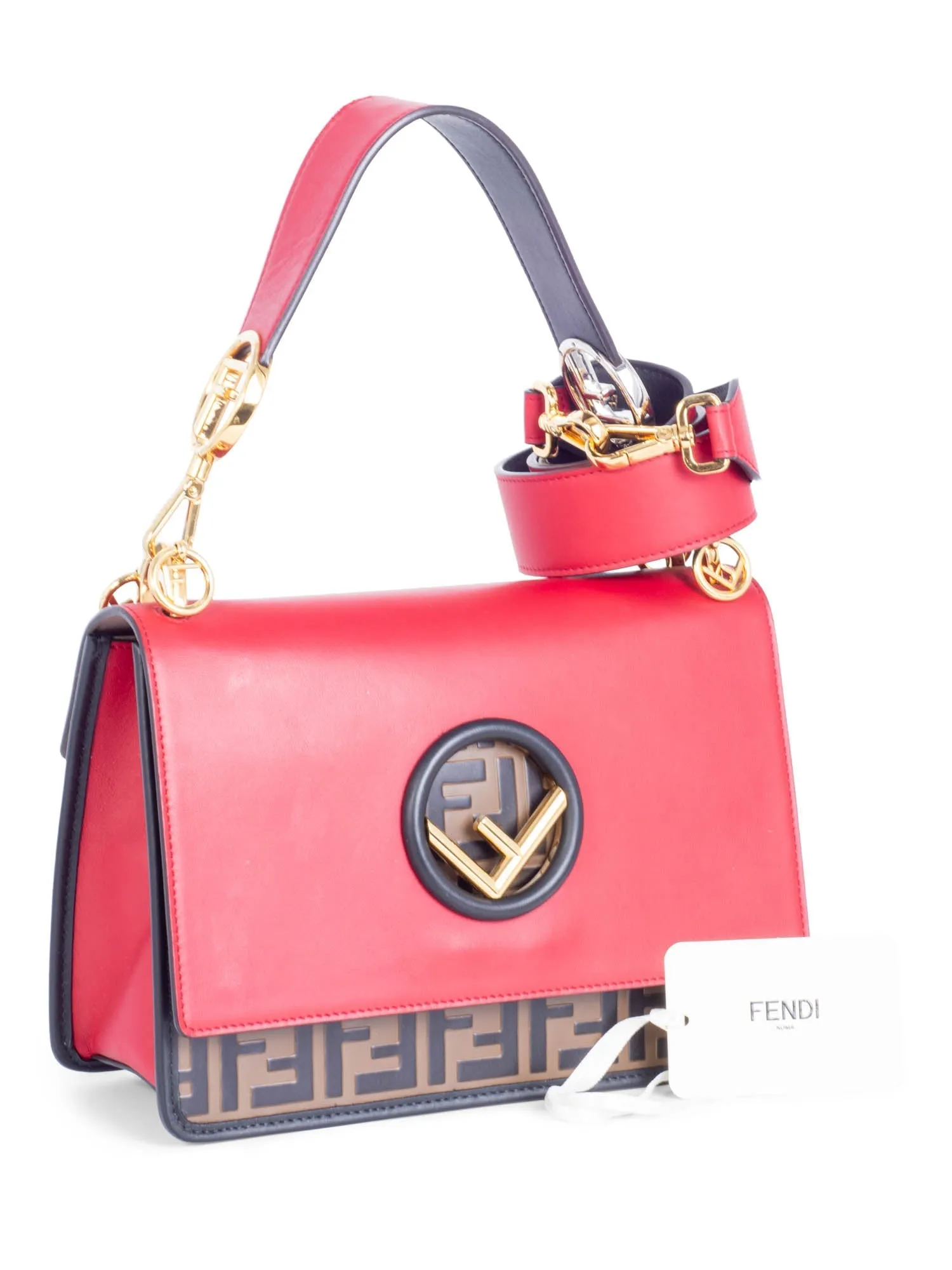 Fendi FF Zucca Leather Flap Messenger Bag Brown Red