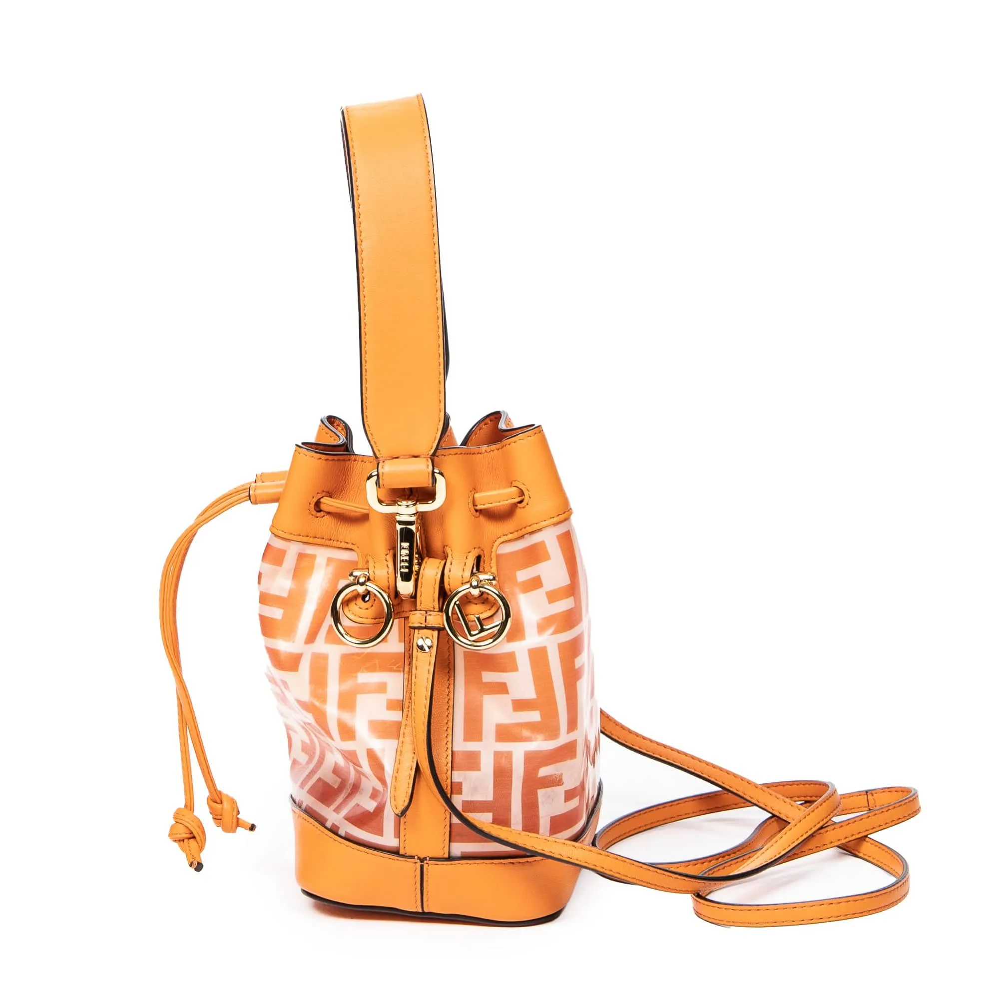 Fendi Mini Mon Tresor Bucket Bag Orange Calfksin Leather/PVC Canvas AWL4595