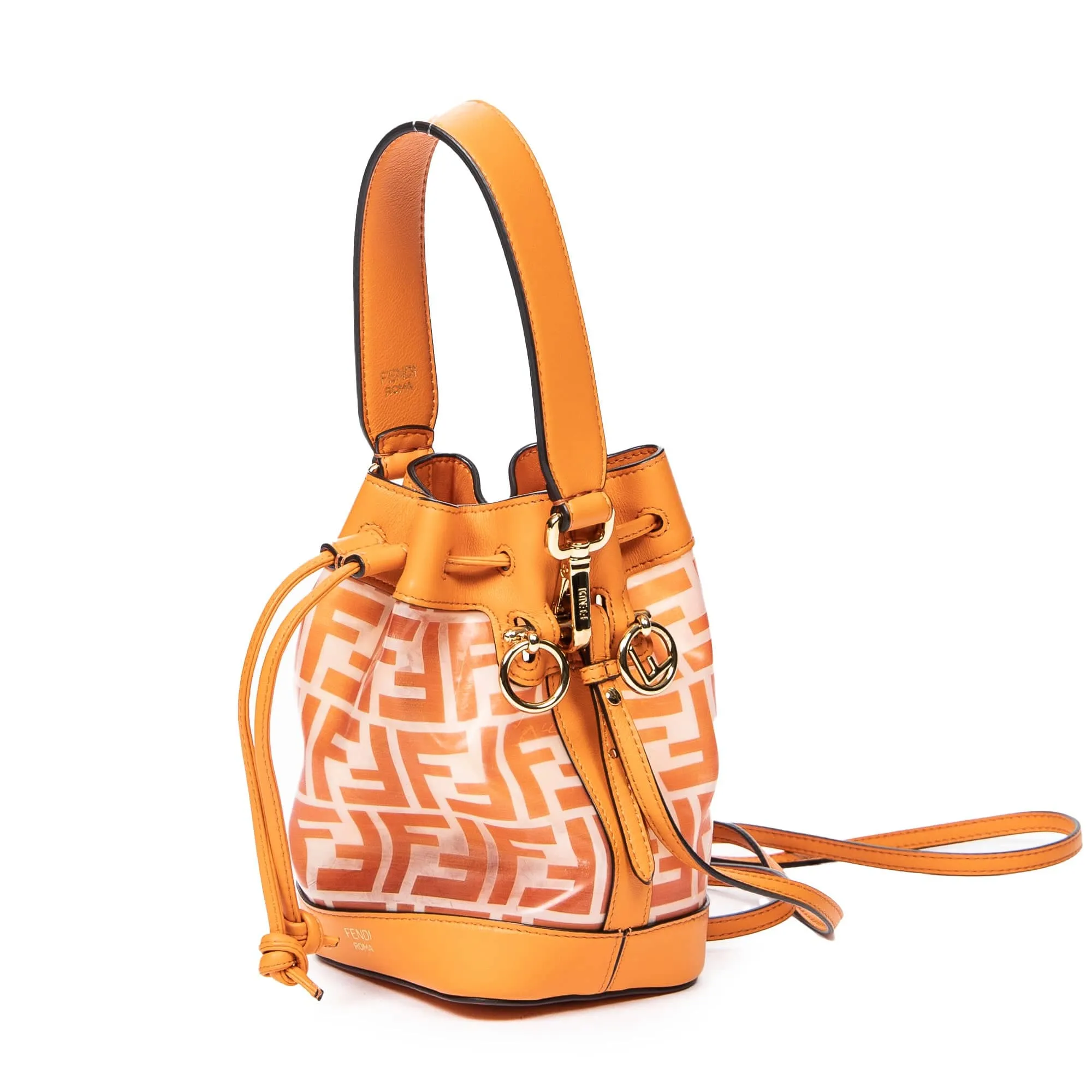 Fendi Mini Mon Tresor Bucket Bag Orange Calfksin Leather/PVC Canvas AWL4595