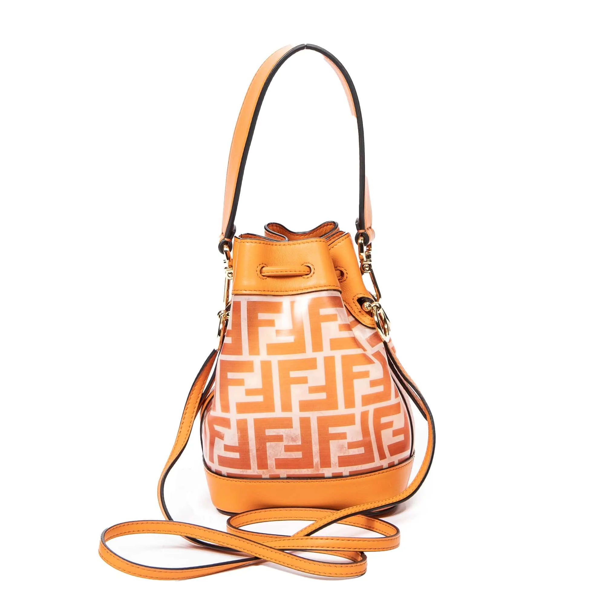 Fendi Mini Mon Tresor Bucket Bag Orange Calfksin Leather/PVC Canvas AWL4595