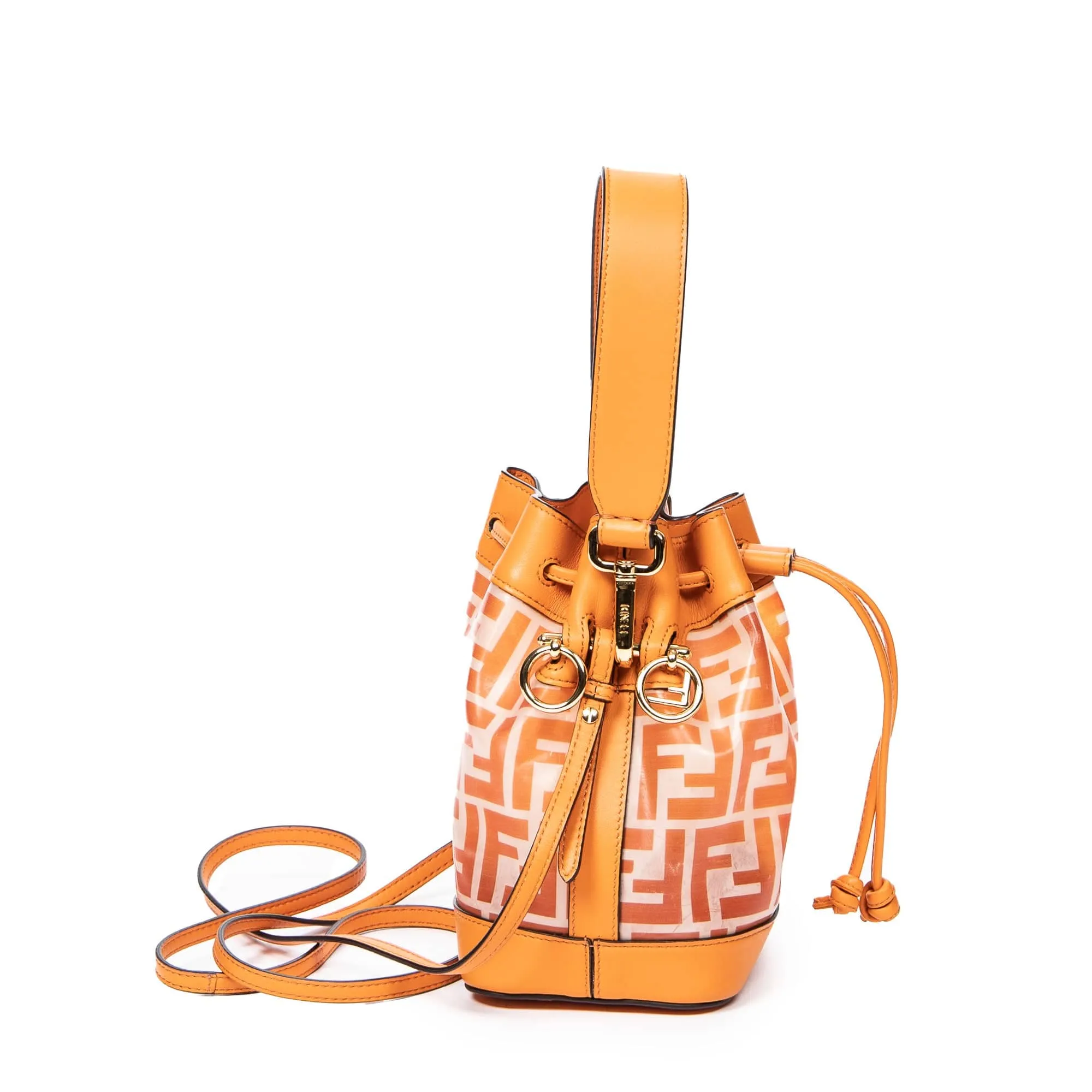 Fendi Mini Mon Tresor Bucket Bag Orange Calfksin Leather/PVC Canvas AWL4595