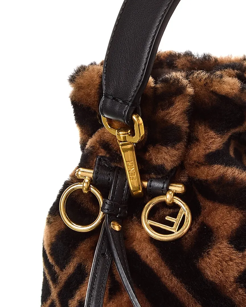 FENDI Mon Tresor Mini Shearling & Leather Bucket Bag
