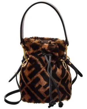 FENDI Mon Tresor Mini Shearling & Leather Bucket Bag