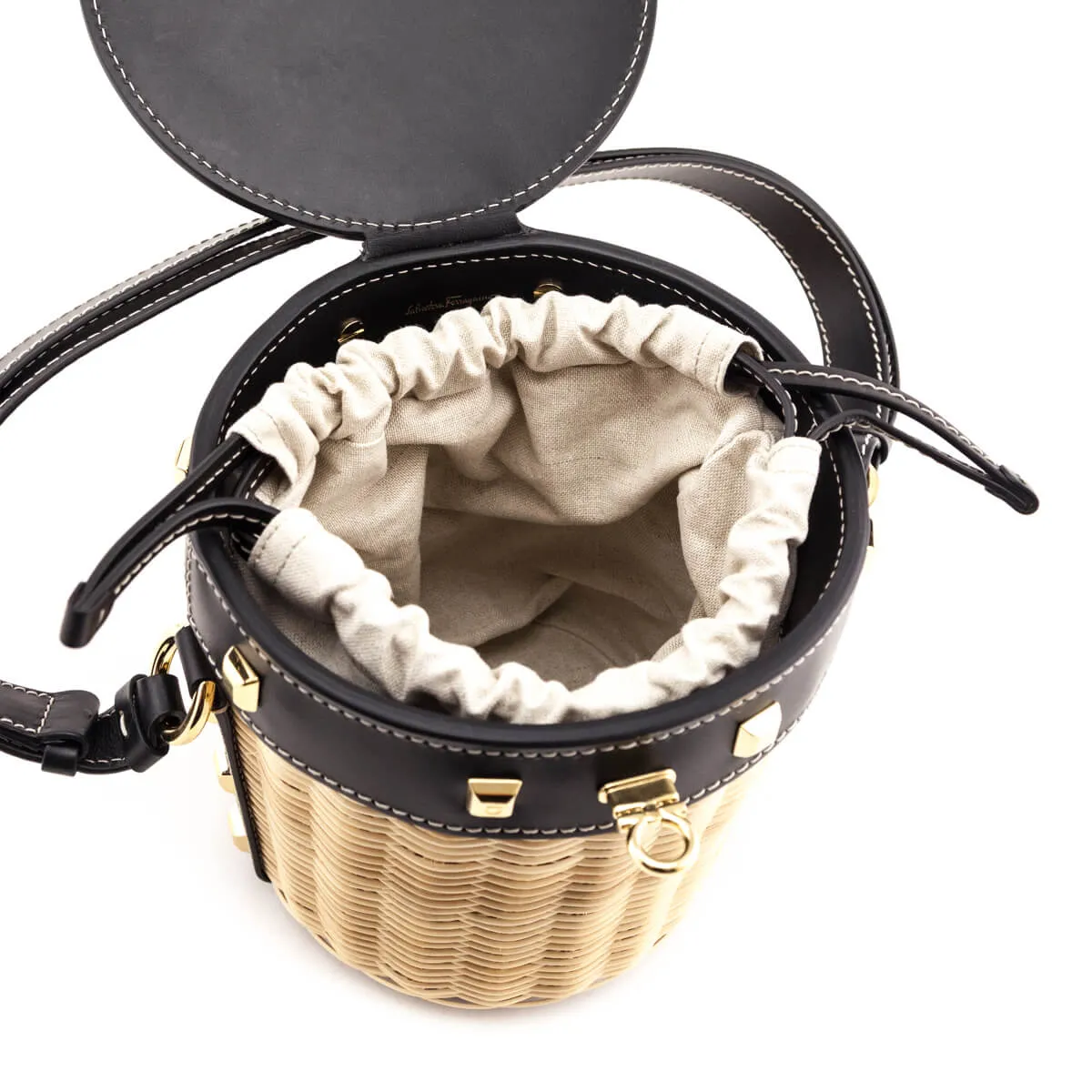 Ferragamo Black & Wicker Gancini Bucket Bag