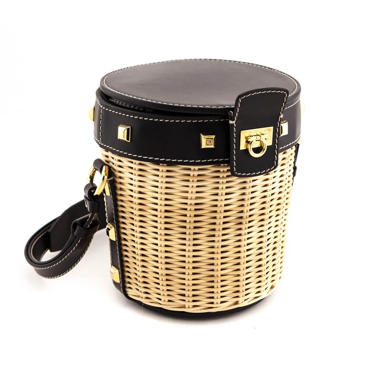 Ferragamo Black & Wicker Gancini Bucket Bag