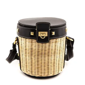 Ferragamo Black & Wicker Gancini Bucket Bag