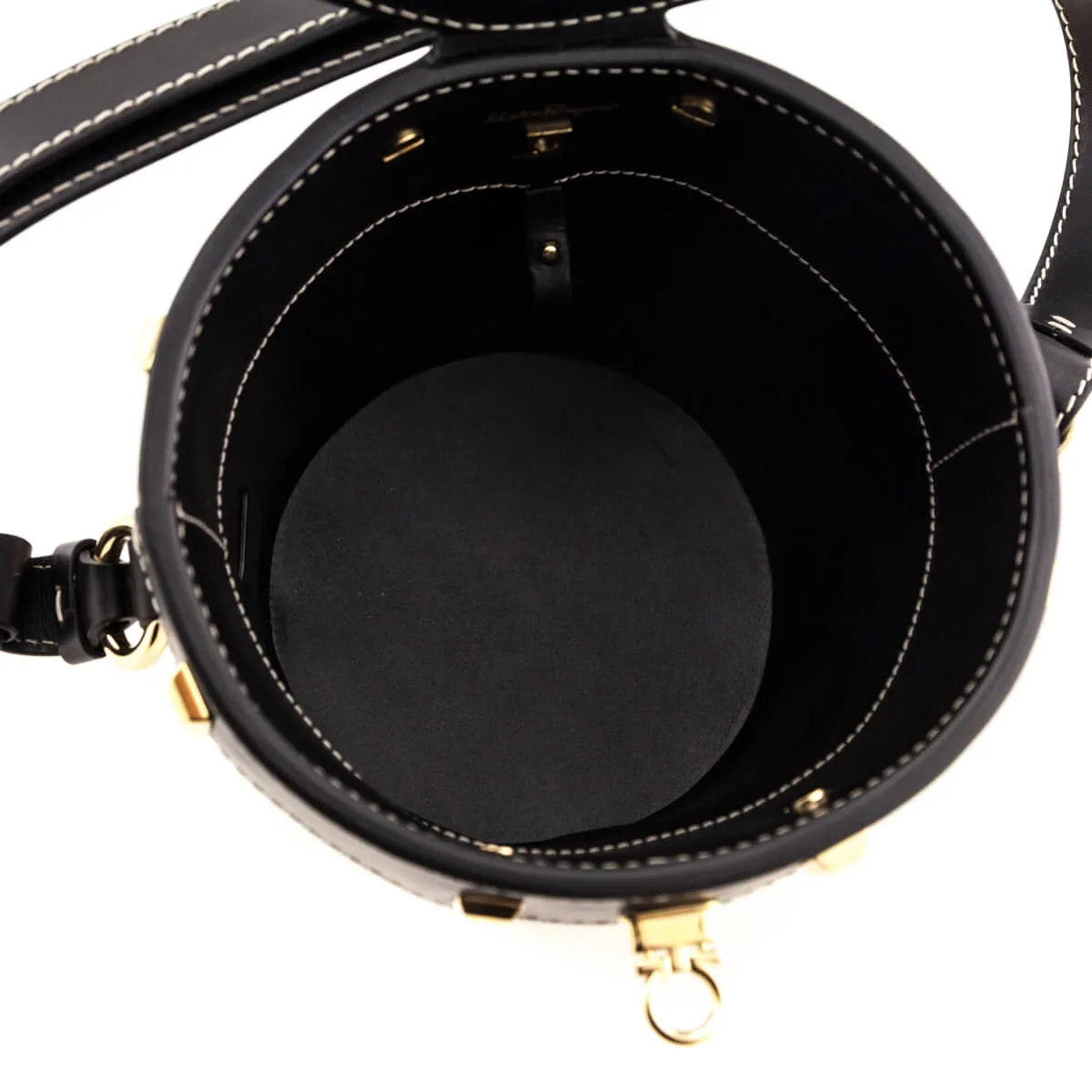 Ferragamo Black & Wicker Gancini Bucket Bag