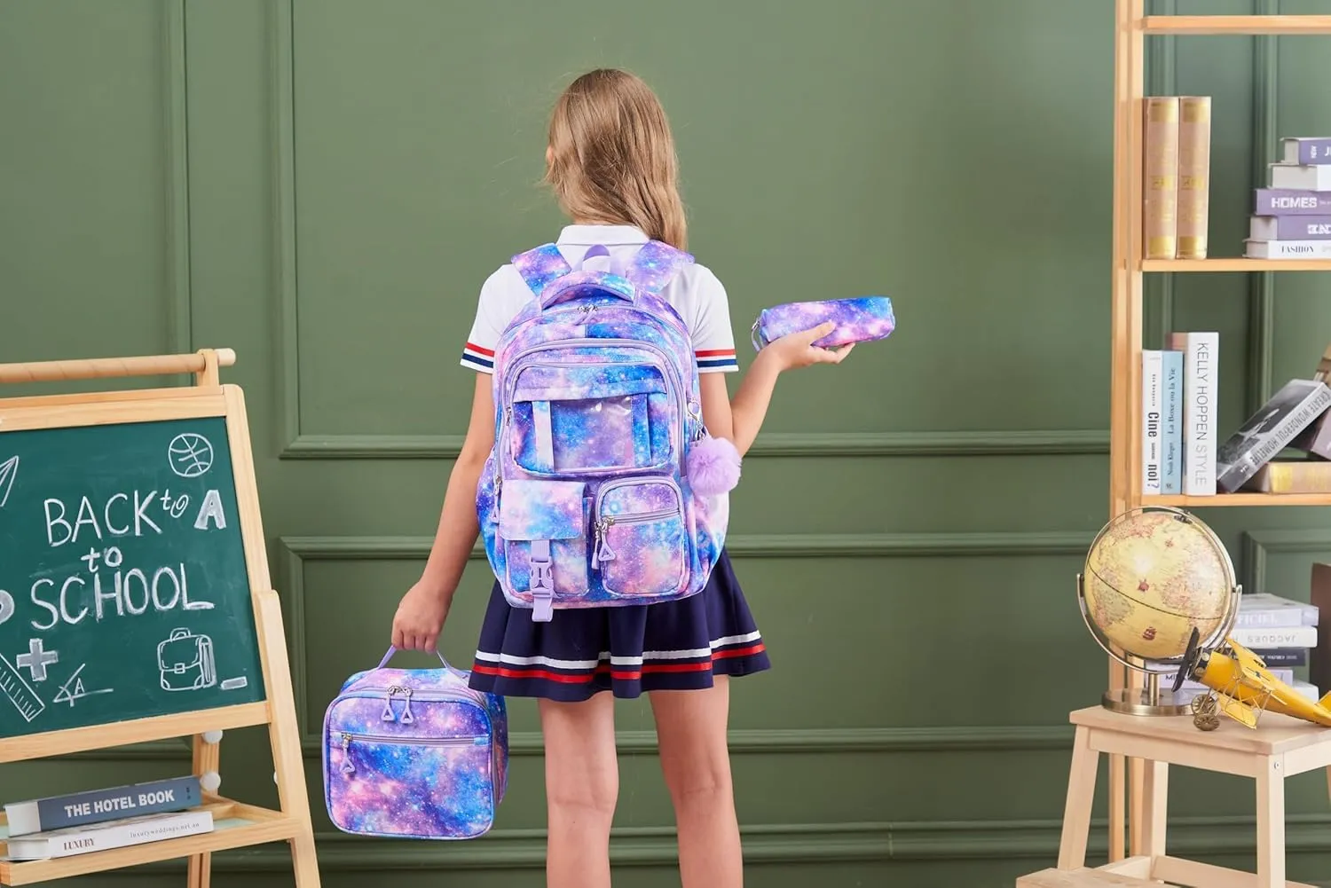 Fimibuke Girls Backpack with Lunch Box & Pencil Bag - Waterproof Kids Backpack for Ages 6  Elementary Middle School Teens, Roomy Interior & Multi-Pocket