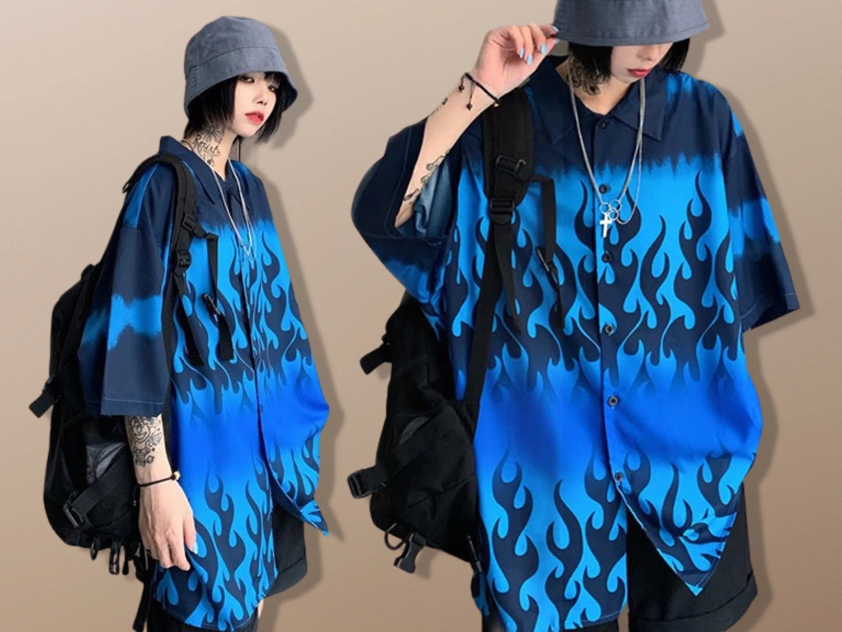Fire Flame Harajuku Oversized Streetwear Shirt