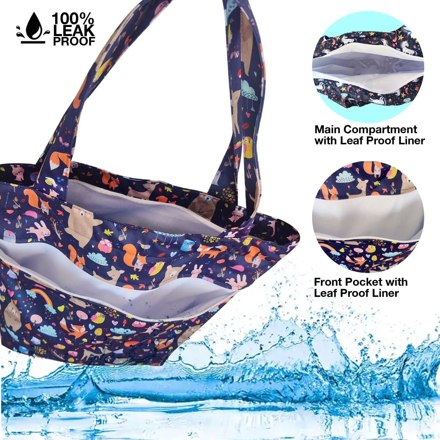 FLOCK THREE Leak Proof Large Tote Pool Bag Shoulder Handbag Water Proof with Zipper for Baby Care Sports Gym Grocery Travel