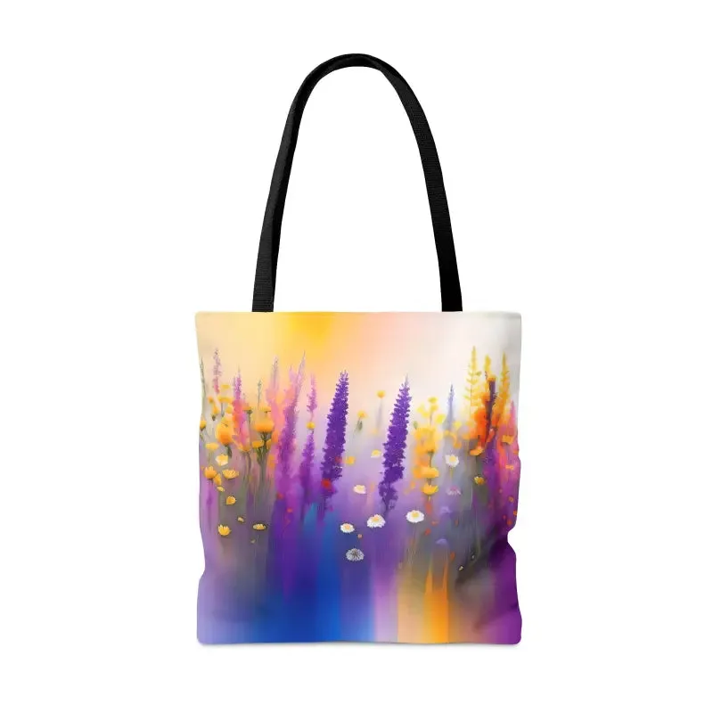 Flower Power Tote Bag with Purple Wild Flowers