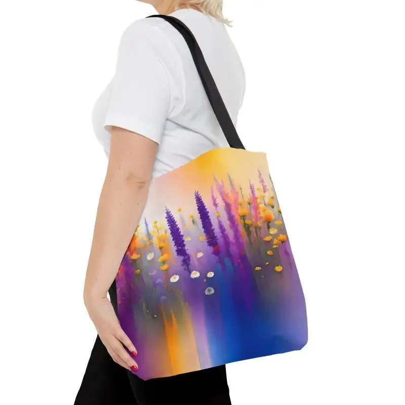 Flower Power Tote Bag with Purple Wild Flowers