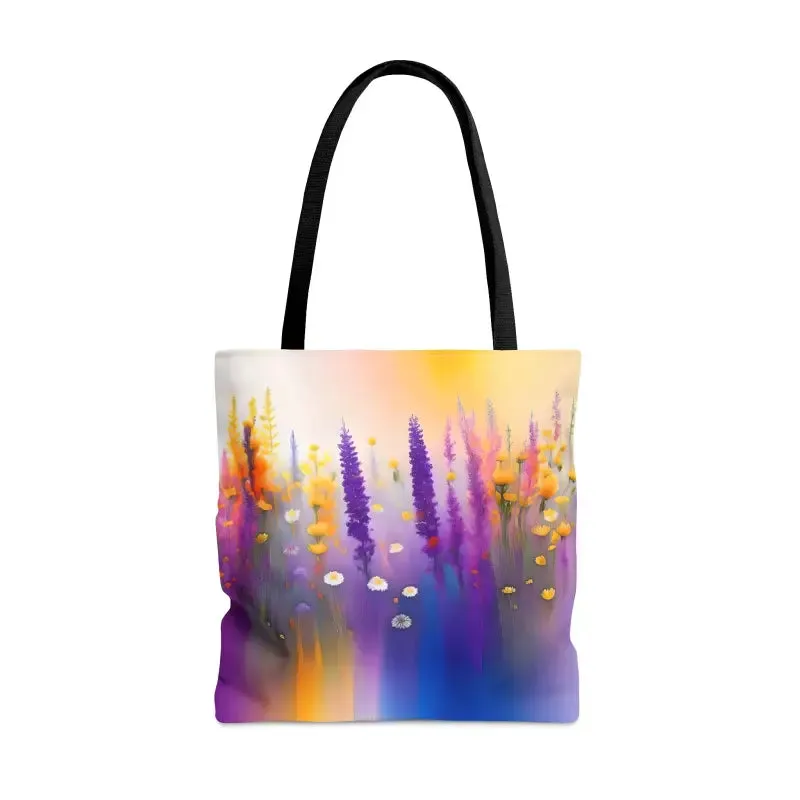 Flower Power Tote Bag with Purple Wild Flowers