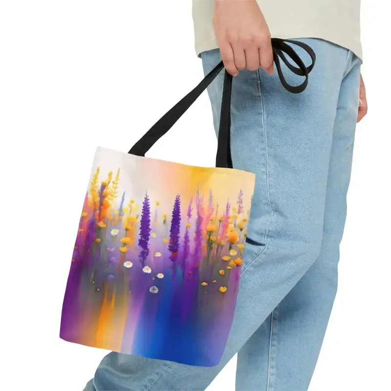 Flower Power Tote Bag with Purple Wild Flowers