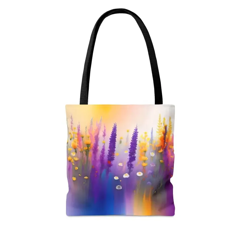 Flower Power Tote Bag with Purple Wild Flowers