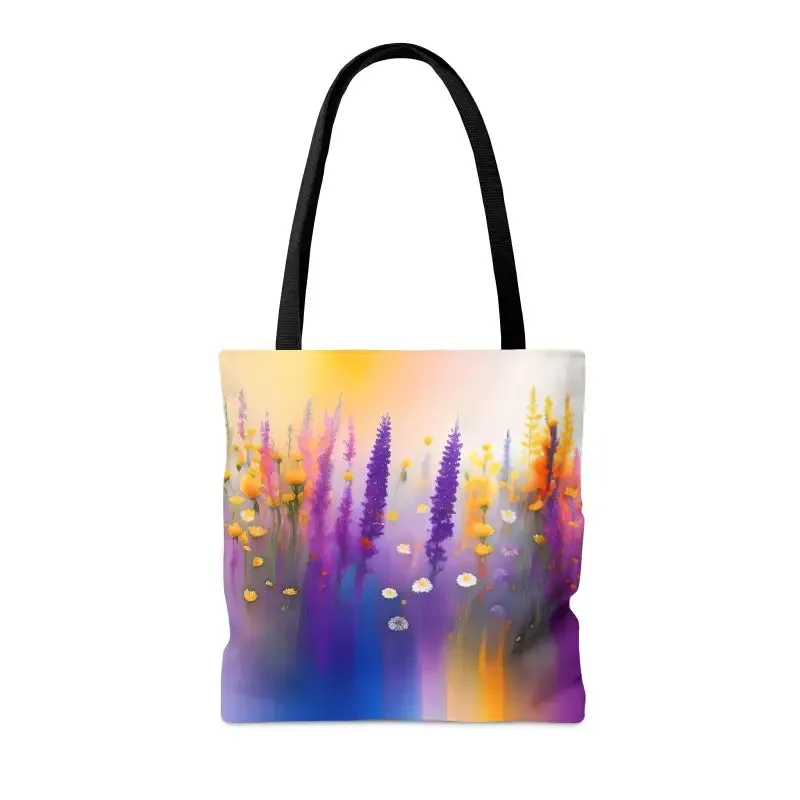 Flower Power Tote Bag with Purple Wild Flowers