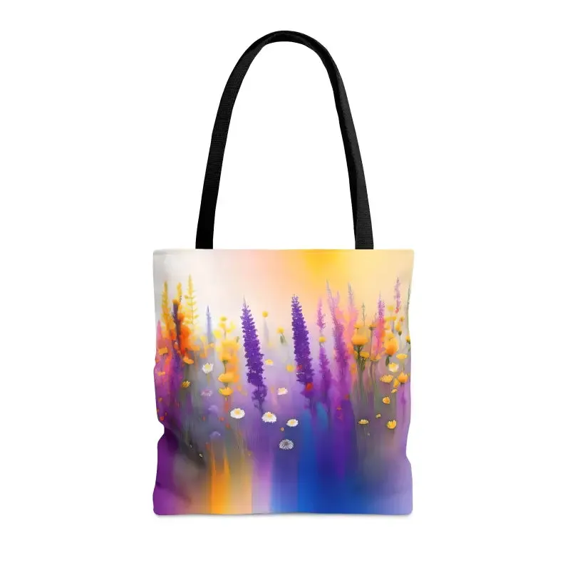 Flower Power Tote Bag with Purple Wild Flowers