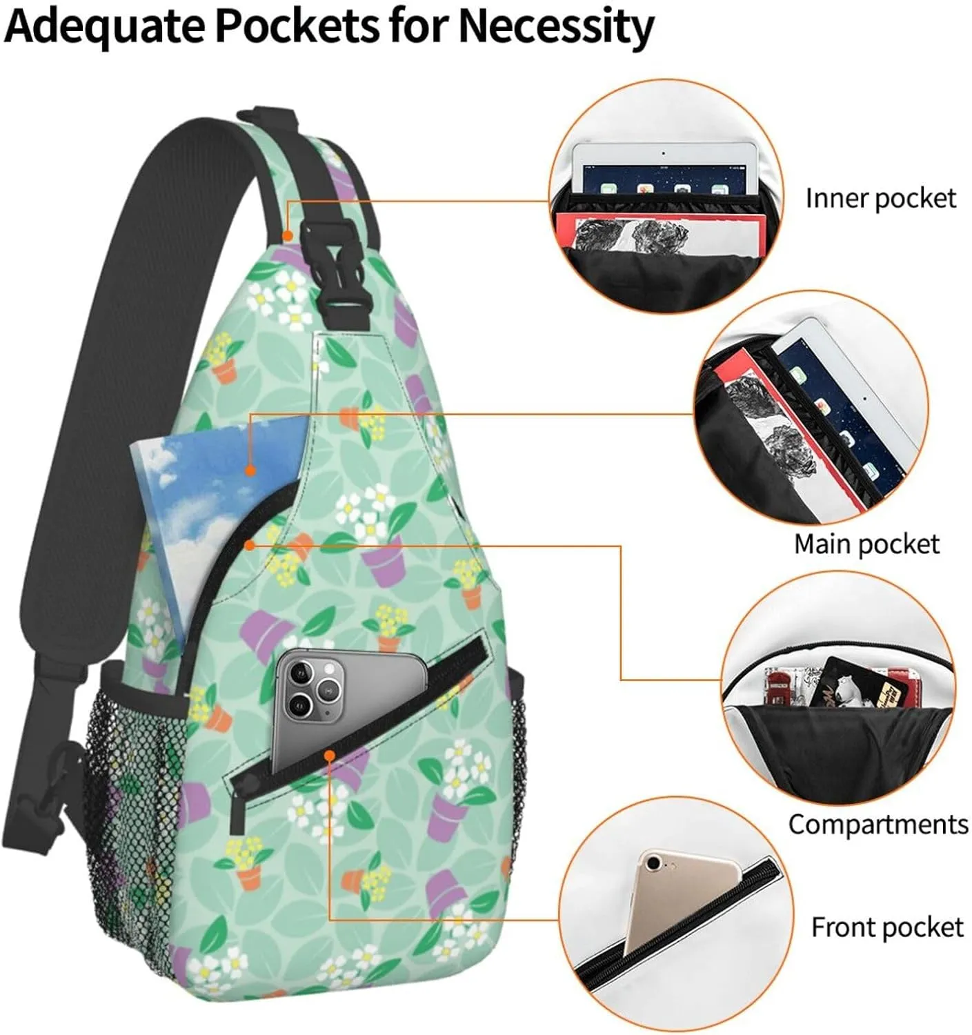 Flowers Chest Bags Crossbody Sling Bag Shoulder Bag Travel Hiking Daypack For Men Women