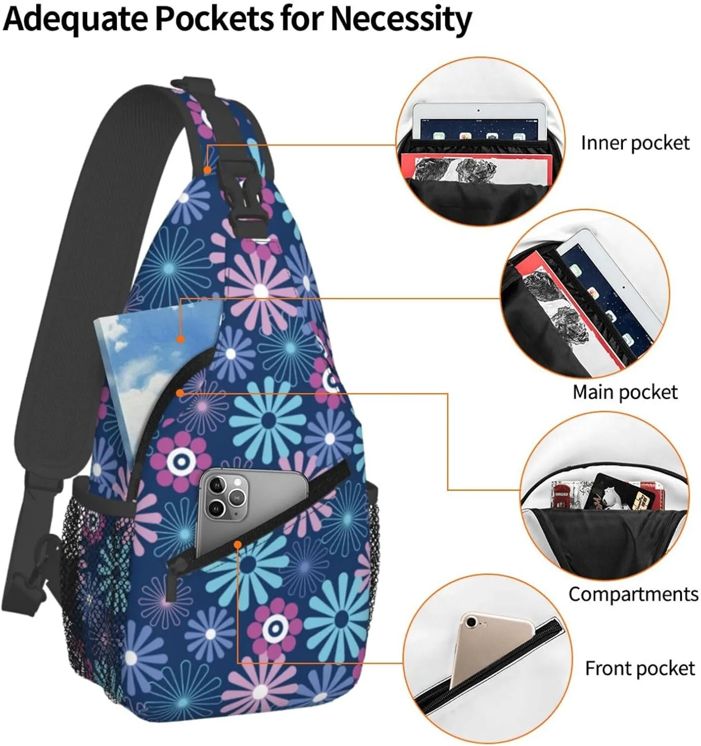 Flowers Chest Bags Crossbody Sling Bag Shoulder Bag Travel Hiking Daypack For Men Women