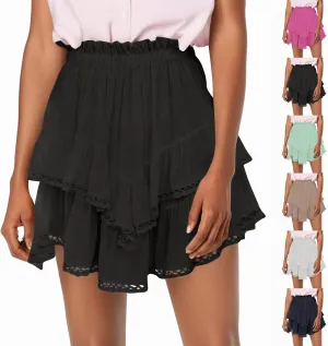 Flowy Mini Skirts for Women Summer High Waisted Tiered Ruffle Shorts Athleisure Tennis Skort Vacation Beach Outfits