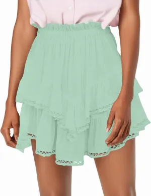 Flowy Shorts for Women Casual Boho Mini Skirts for Women High Waisted Ruffled Tiered Pleated Crochet Tennis Skorts Cute