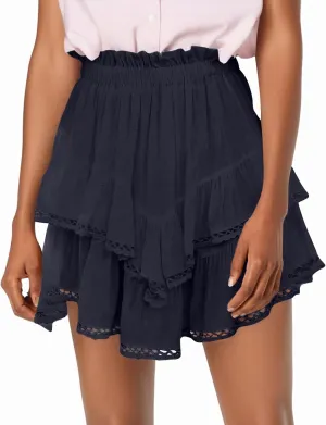 Flowy Shorts for Women Casual Boho Mini Skirts for Women High Waisted Ruffled Tiered Pleated Crochet Tennis Skorts Cute