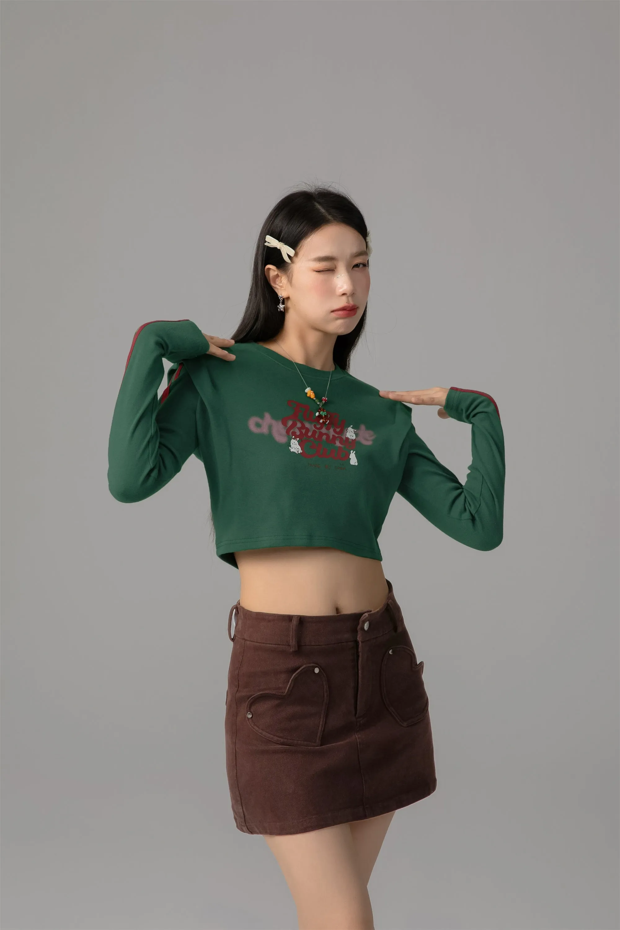 Fluffy Bunny Crop Long-Sleeves Top