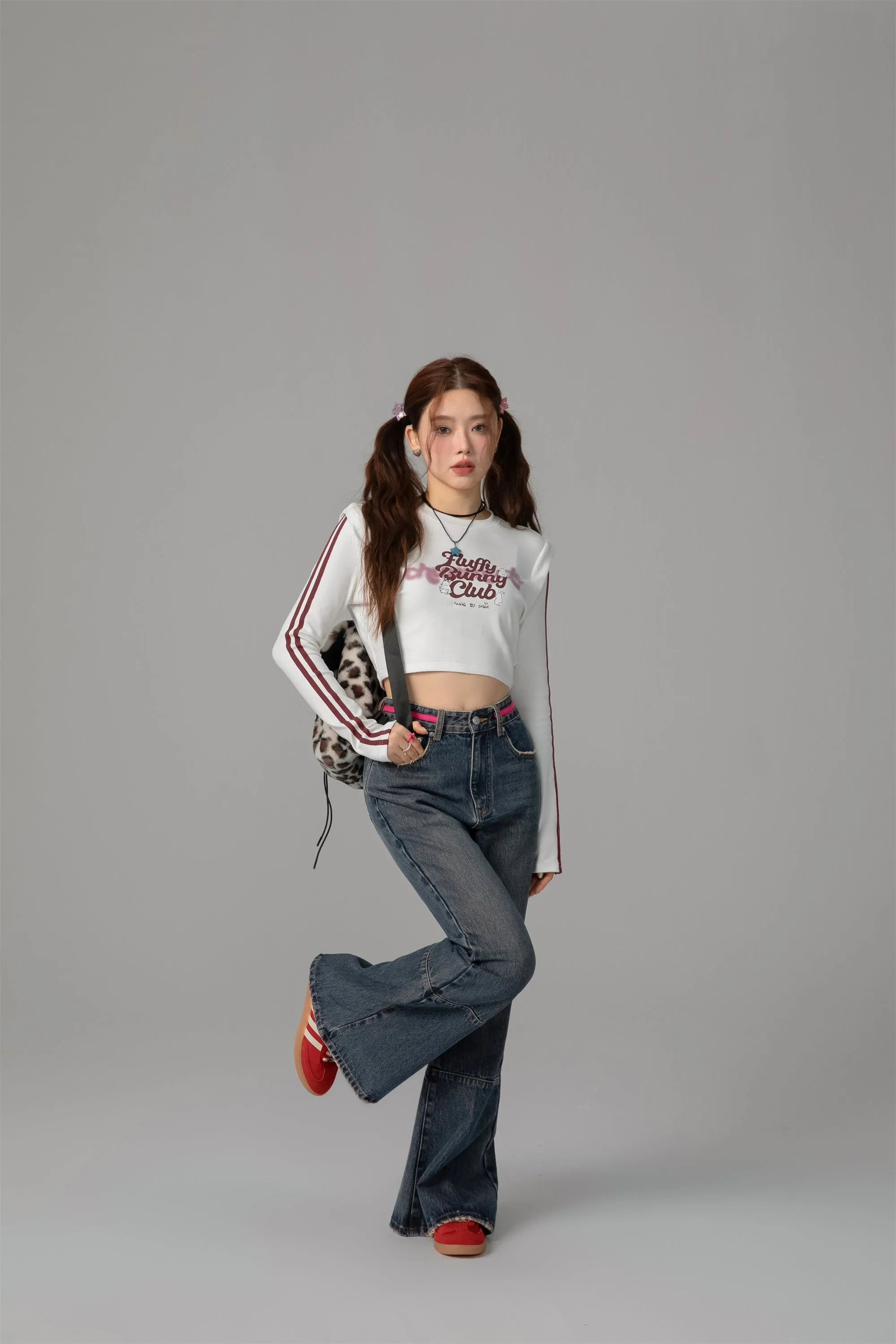 Fluffy Bunny Crop Long-Sleeves Top