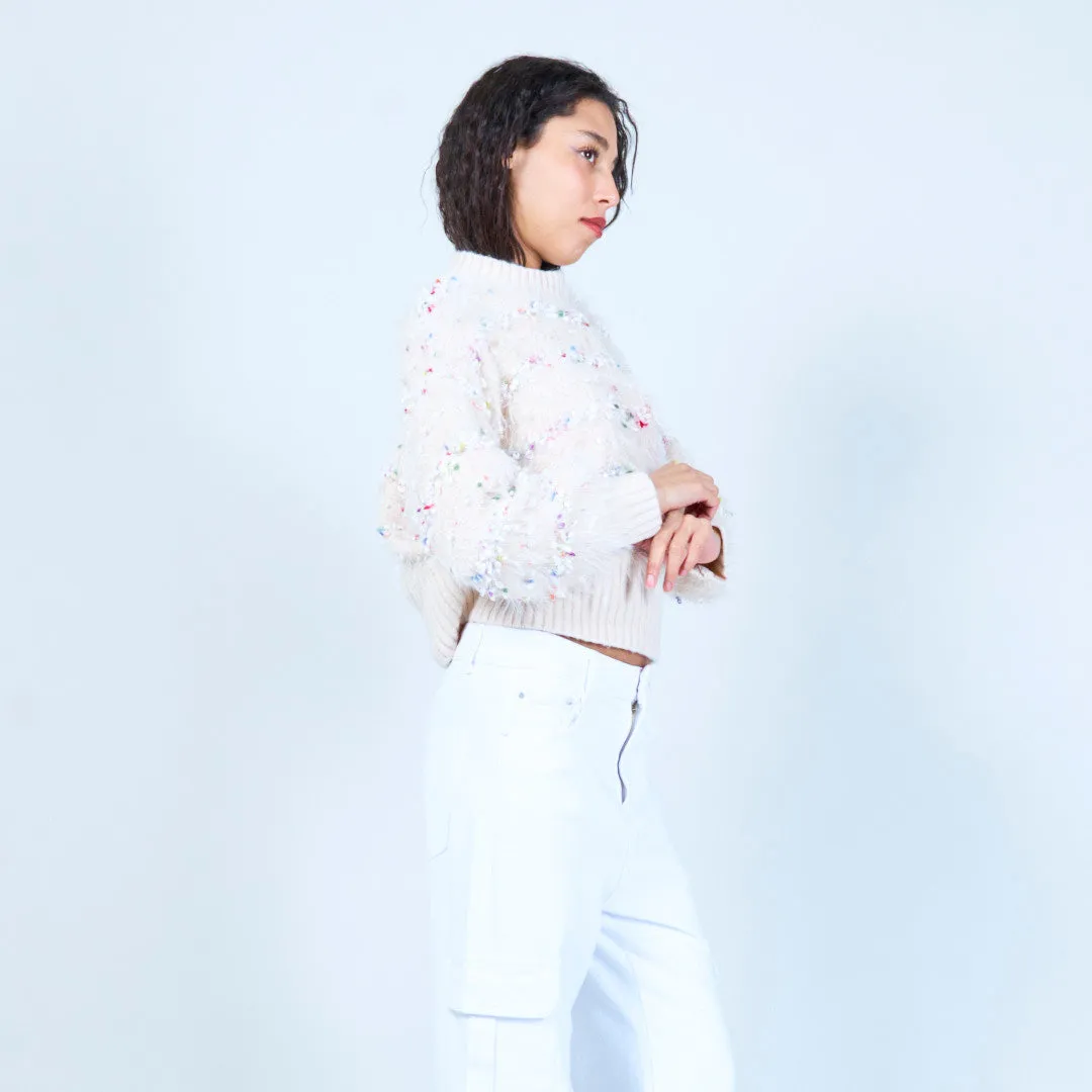 Fluffy embellished knit sweater wholesale