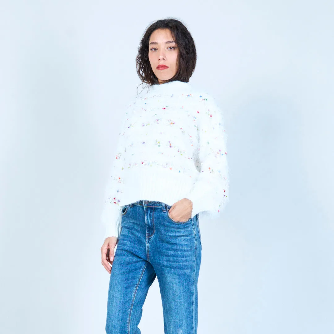 Fluffy embellished knit sweater wholesale