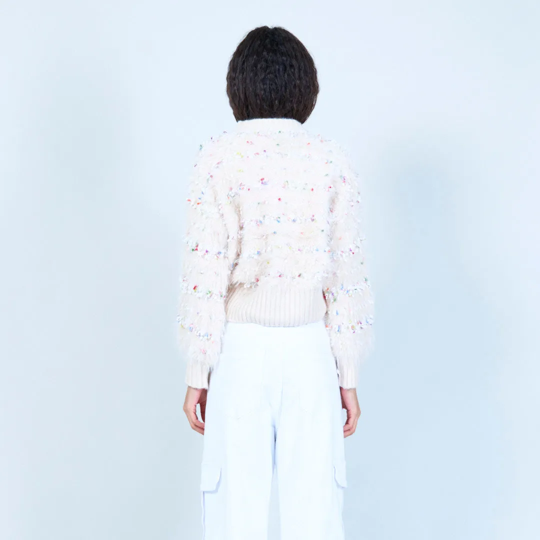 Fluffy embellished knit sweater wholesale