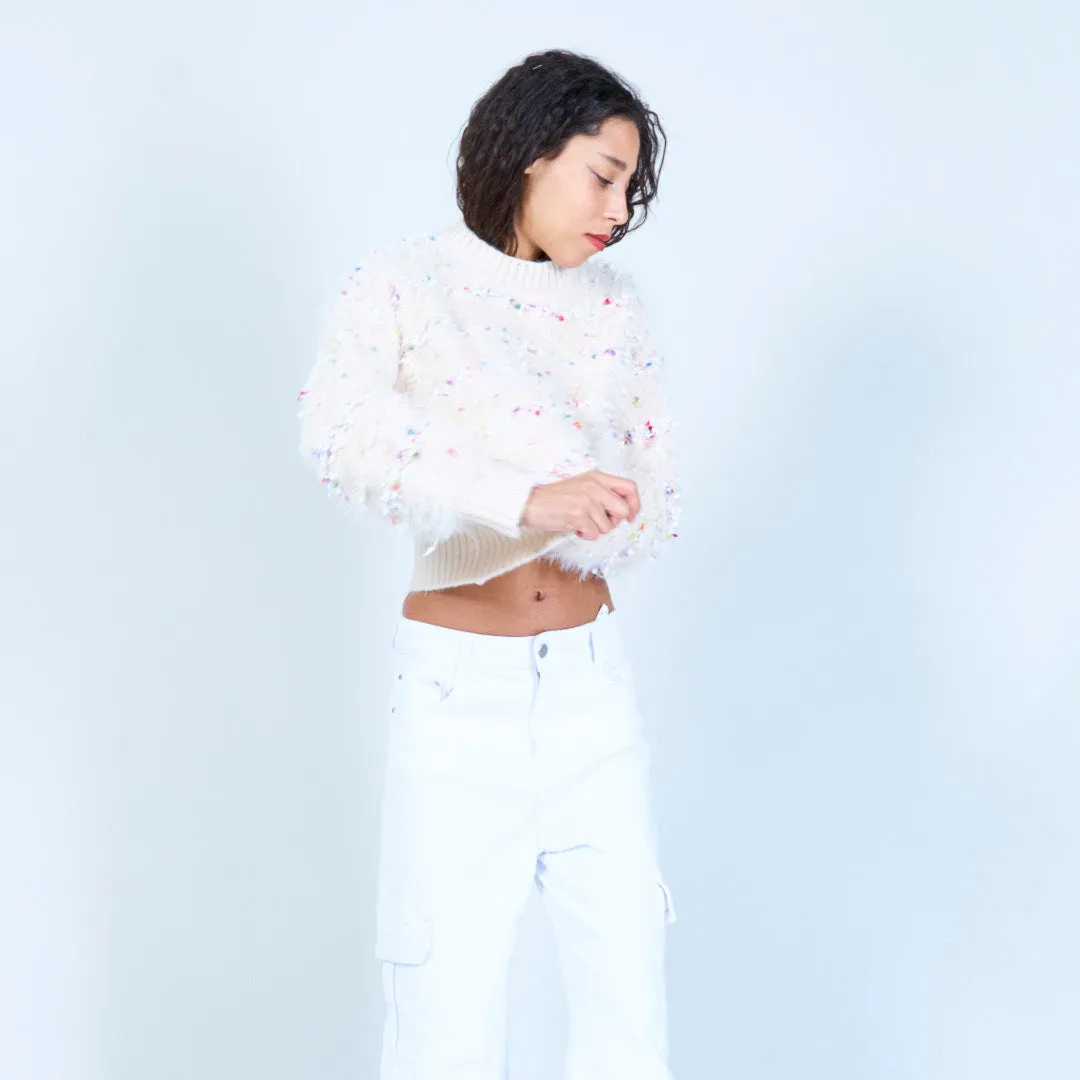 Fluffy embellished knit sweater wholesale