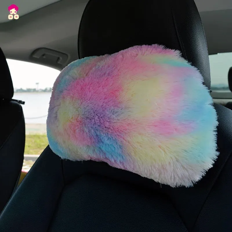 Fluffy Rainbow Car Accessories- Warm and cozy for Winter